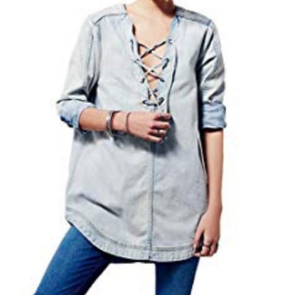 Free People Tops - Free People Washed Denim V Neck Tunic Dress